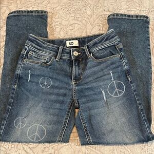 SO Women's Denim Jeans with Peace Sign Accents